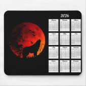 2026 Wolf Silhouet en Bloed Maan Kalender Muismat (Voorkant)
