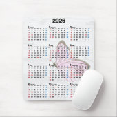 2026 Year Calendar and Pink Butterfly  Muismat (Met muis)