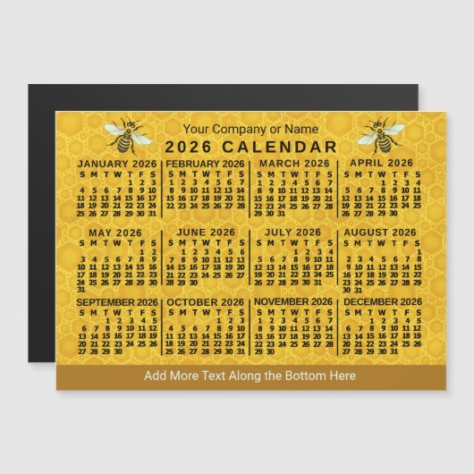 2026 Year Calendar Bee Honeycomb Apiary Custom Magnetische Uitnodiging (Voorkant / Achterkant)