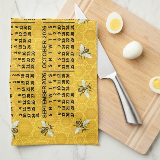 2026 Year Calendar Bee Honeycomb Apiary Custom Theedoek (Quarter Fold)