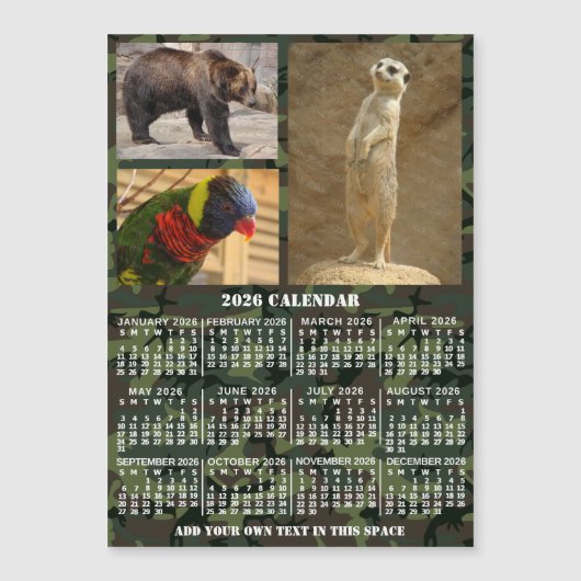 2026 Year Calendar Camouflage Add 3 Photos Magnet (Voorkant)