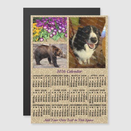 2026 Year Calendar Coffee Beans 3 Custom Photos Magnetische Uitnodiging (Voorkant / Achterkant)