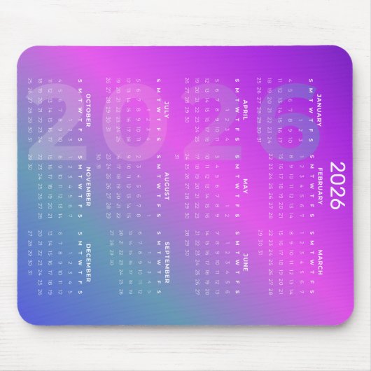 2026 Year Calendar Gradient Background Vertical  Muismat (Voorkant)
