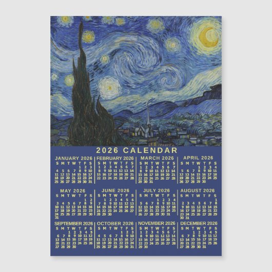 2026 Year Calendar Starry Night or Custom Photo Magnetische Uitnodiging (Voorkant)