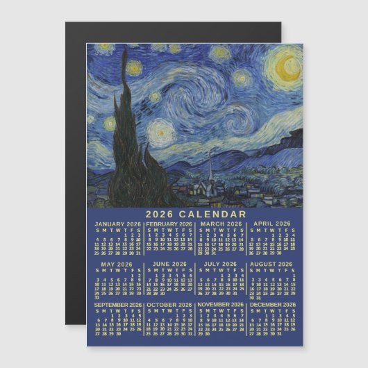 2026 Year Calendar Starry Night or Photo Magnet (Voorkant / Achterkant)