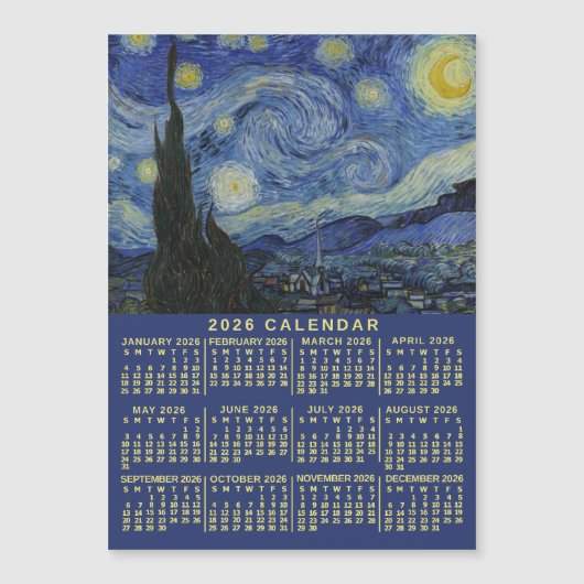 2026 Year Calendar Starry Night or Photo Magnet (Voorkant)