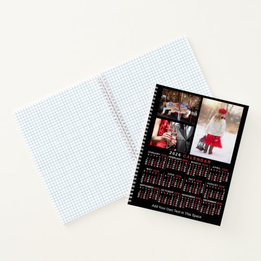 2026 Year Monthly Calendar Black Custom 9 Photos Notitieboek (Binnen)