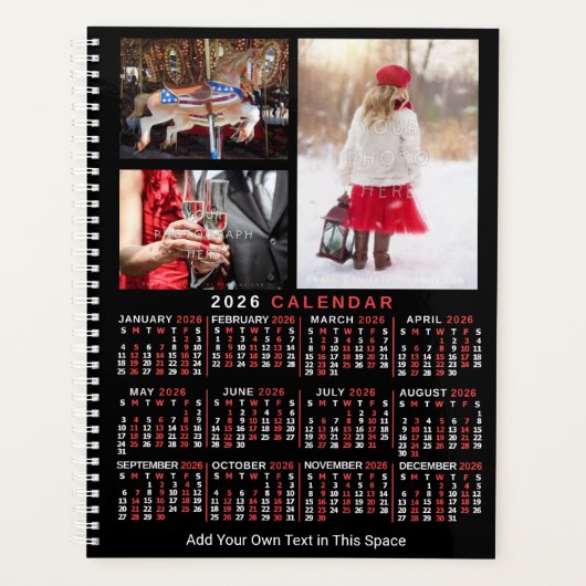 2026 Year Monthly Calendar Black Custom 9 Photos Planner (Voorkant)