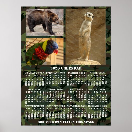 2026 Year Monthly Calendar Camouflage Add 3 Photos Poster (Voorkant)