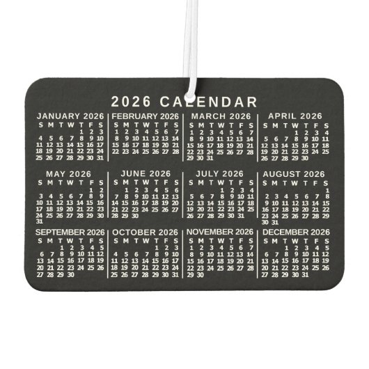 2026 Year Monthly Calendar Classic Black and White Luchtverfrisser (Achterkant)