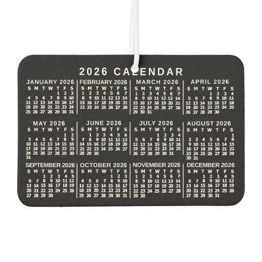 2026 Year Monthly Calendar Classic Black and White Luchtverfrisser (Voorkant)
