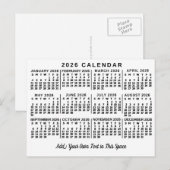 2026 Year Monthly Calendar Classic White and Black Briefkaart (Voorkant / Achterkant)