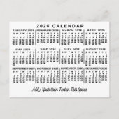 2026 Year Monthly Calendar Classic White and Black Briefkaart (Voorkant)