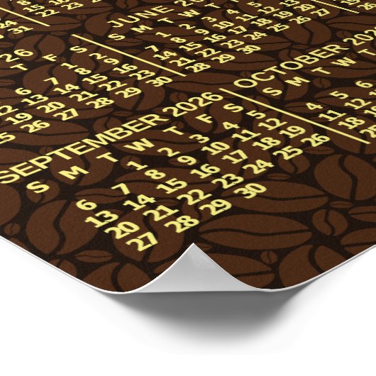 2026 Year Monthly Calendar Coffee Beans 3 Photos Poster (Hoek)