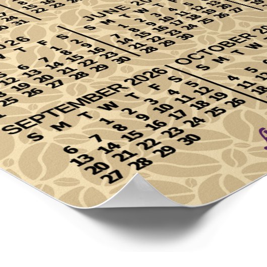 2026 Year Monthly Calendar Coffee Beans 3 Photos Poster (Hoek)