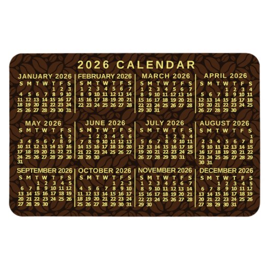 2026 Year Monthly Calendar Dark Coffee Beans Magneet (Horizontaal)