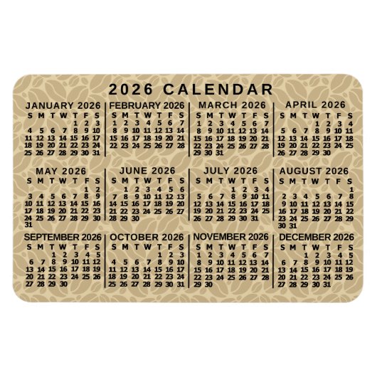 2026 Year Monthly Calendar Light Coffee Beans Magneet (Horizontaal)