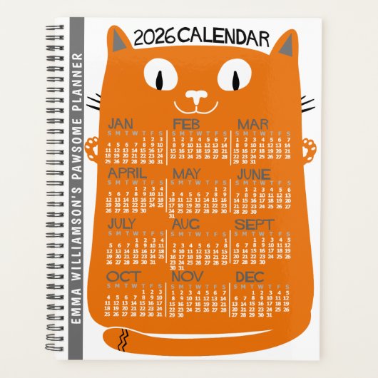 2026 Year Monthly Calendar Mid-Century Orange Cat Planner (Voorkant)