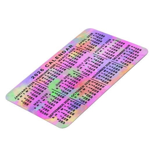 2026 Year Monthly Calendar Rainbow Splatter Paint Magneet (Linkerzijde)