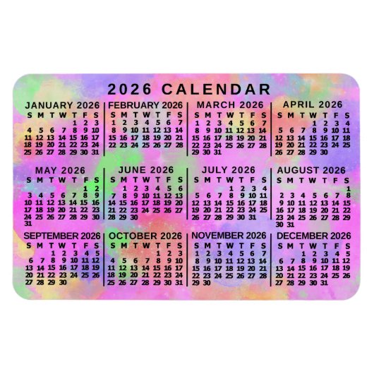 2026 Year Monthly Calendar Rainbow Splatter Paint Magneet (Horizontaal)