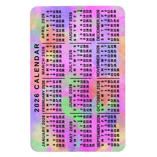 2026 Year Monthly Calendar Rainbow Splatter Paint Magneet (Verticaal)