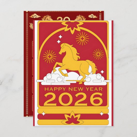 2026 Year of Horse Chinese Wall Calendar Feestdagenkaart (Voorkant / Achterkant)