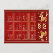 2026 Year of Horse Chinese Wall Calendar Feestdagenkaart (Achterkant)
