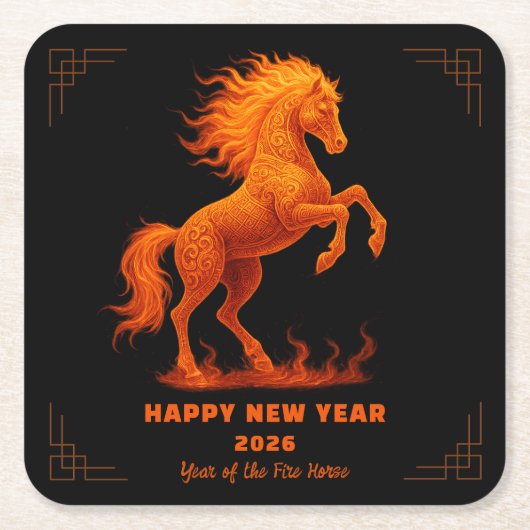 2026 Year of the Fire Horse Chinese Zodiac Kartonnen Onderzetters (Voorkant)