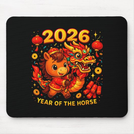 2026 Year Of The Horse Cute Lunar Newyear Art Muismat (Voorkant)