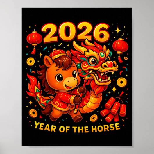2026 Year Of The Horse Cute Lunar Newyear Art  Poster (Voorkant)