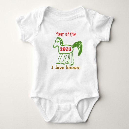  2026 Year of the Horse Fun Green Horse Romper (Voorkant)