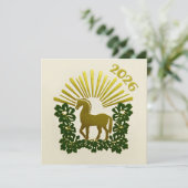 2026 Year of the Horse Gold Design Feestdagenkaart (Staand voorkant)