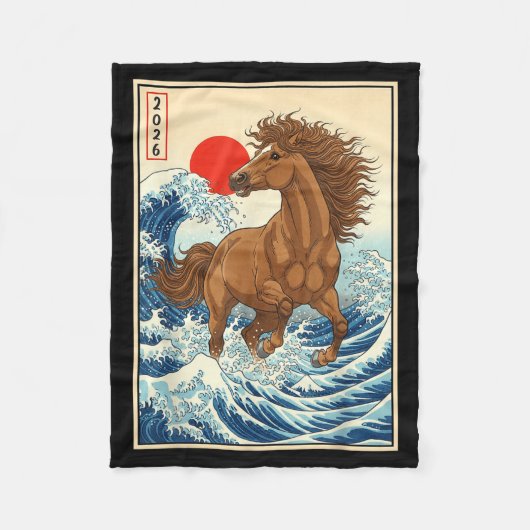2026 Year Of The Horse Japanese Wave Art Lunar New Fleece Deken (Voorkant)