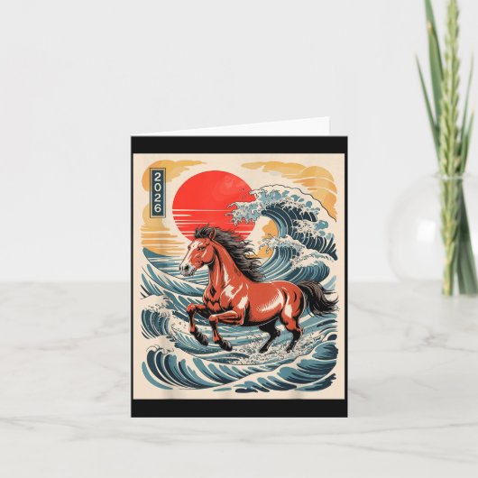 2026 Year Of The Horse Japanese Wave Art Lunar New Kaart (Voorkant)