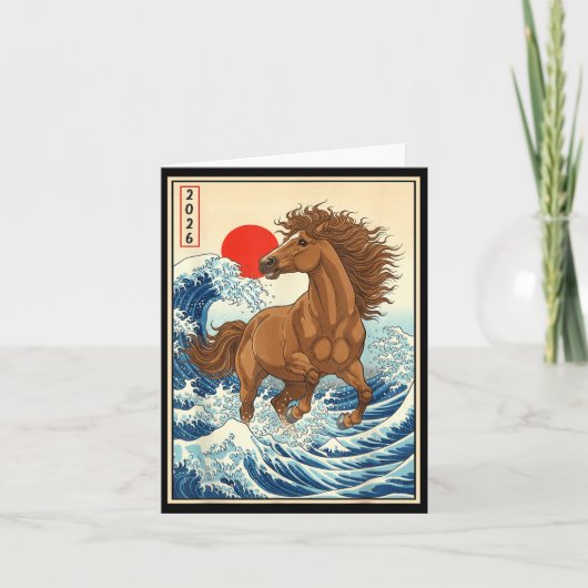 2026 Year Of The Horse Japanese Wave Art Lunar New Kaart (Voorkant)