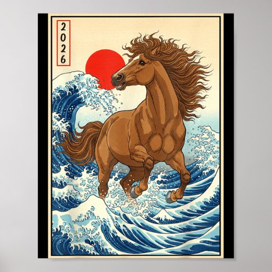 2026 Year Of The Horse Japanese Wave Art Lunar New Poster (Voorkant)