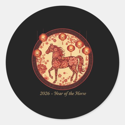 2026 Year Of The Horse Lantern Design – Floral Zod Ronde Sticker (Voorkant)