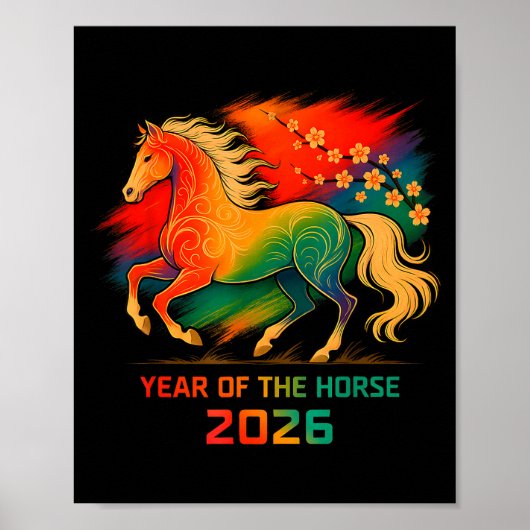 2026 Year Of The Horse Vibrant Zodiac Blossom Art  Poster (Voorkant)