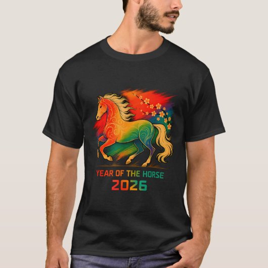 2026 Year Of The Horse Vibrant Zodiac Blossom Art  T-shirt (Voorkant)