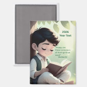 2026 Year Text Boy Reading Magneet (Voorkant / Achterkant)