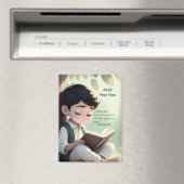 2026 Year Text Boy Reading Magneet (Insitu (Vaatwasser))