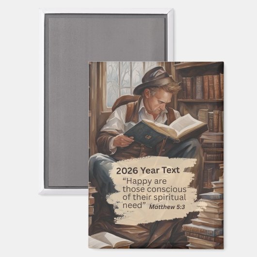 2026 Year Text Man Reading Magneet (Voorkant / Achterkant)