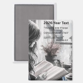 2026 Year Text Woman Reading Magneet (Voorkant / Achterkant)