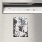 2026 Year Text Woman Reading Magneet (Insitu (Vaatwasser))