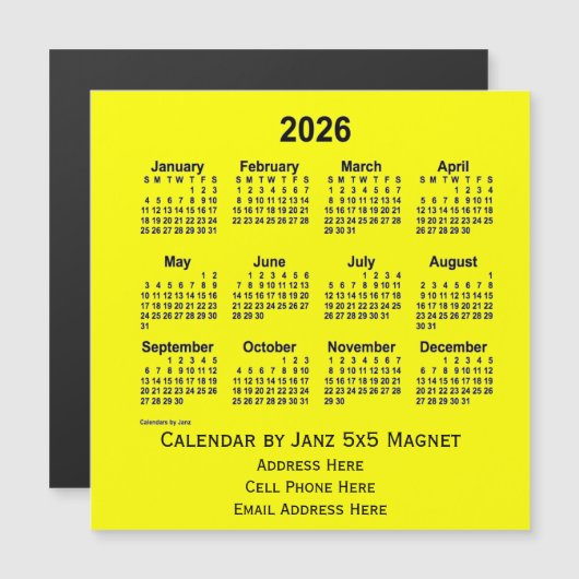 2026 Yellow Business Calendar van Janz (Voorkant / Achterkant)