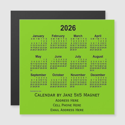 2026 Yellow Green Business Calendar van Janz (Voorkant / Achterkant)