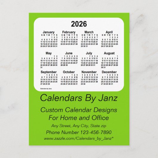 2026 Yellow Green Business Calendar van Janz Briefkaart (Voorkant)