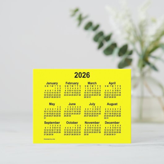 2026 Yellow Mini Calendar van Janz Briefkaart (Staand voorkant)