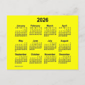 2026 Yellow Mini Calendar van Janz Briefkaart (Voorkant)