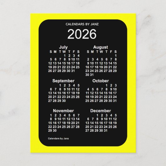 2026 Yellow Neon 6 maandenlang mini-agenda van Jan Briefkaart (Voorkant)